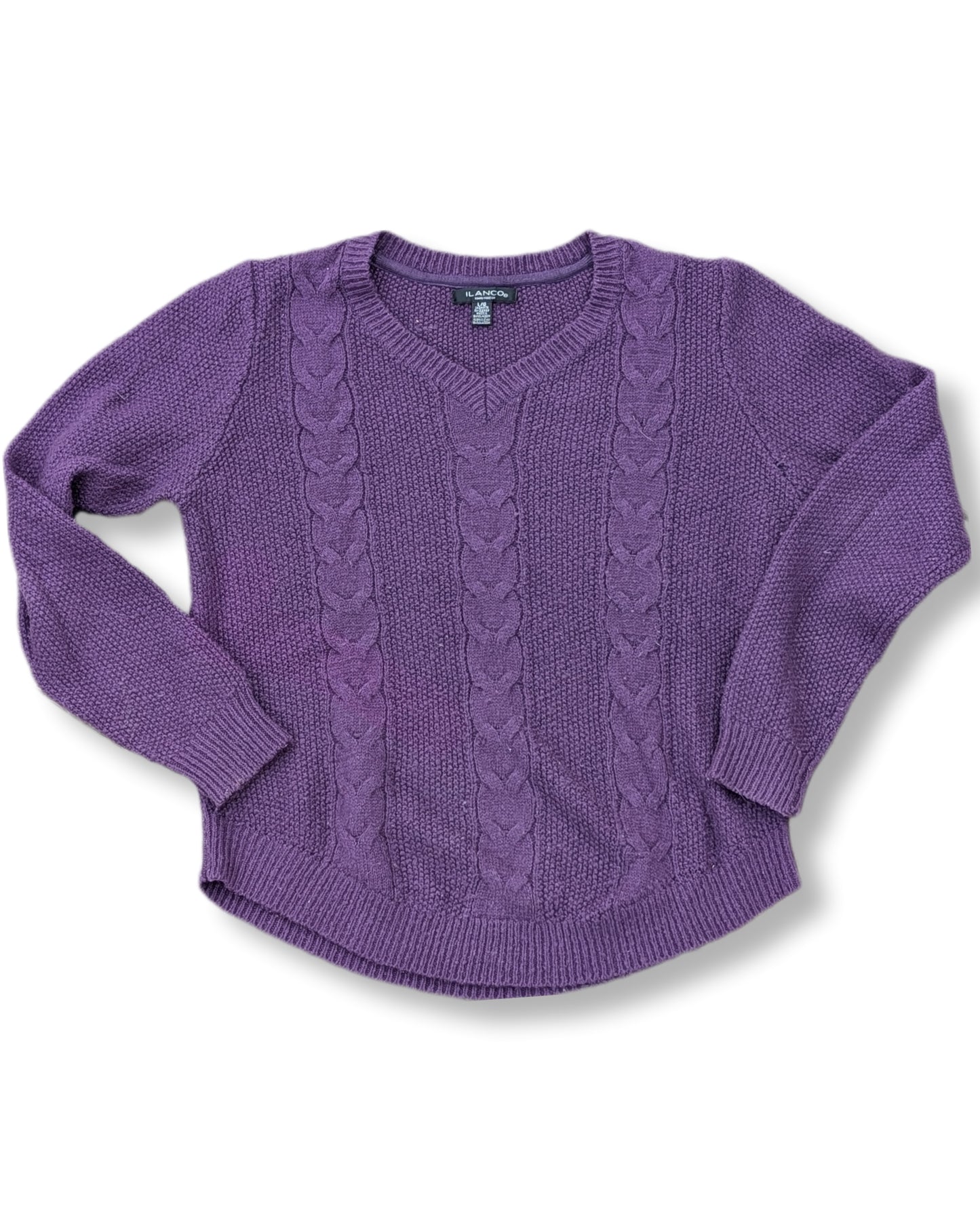 Pull à manches longues violet avec col en V & effet torsadé | LARGE