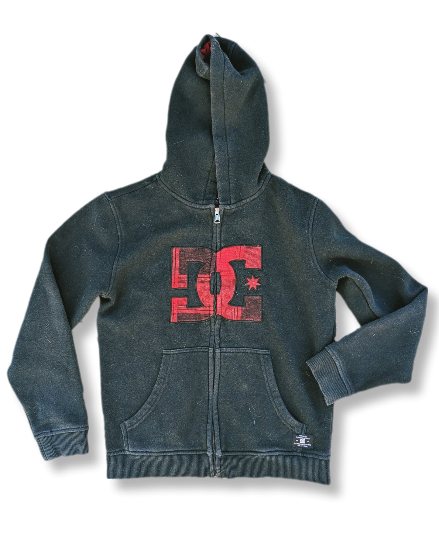 (Ado) Chandail noir à capuchon avec fermeture éclair et logo rouge | DC Shoes | 12 ans