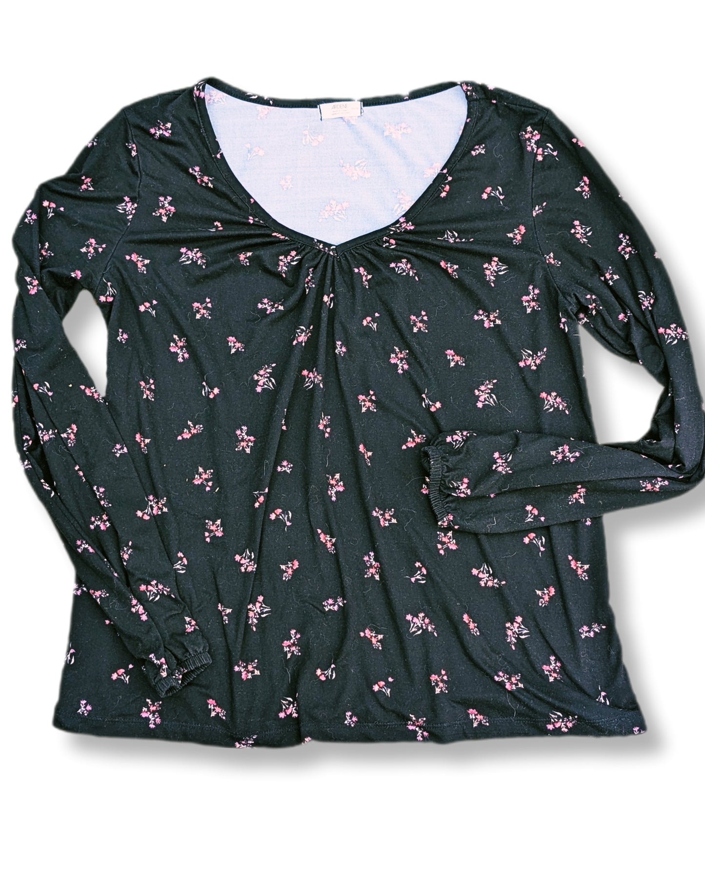 T-shirt à manches longues fleuri à col en V | Ardène | XS