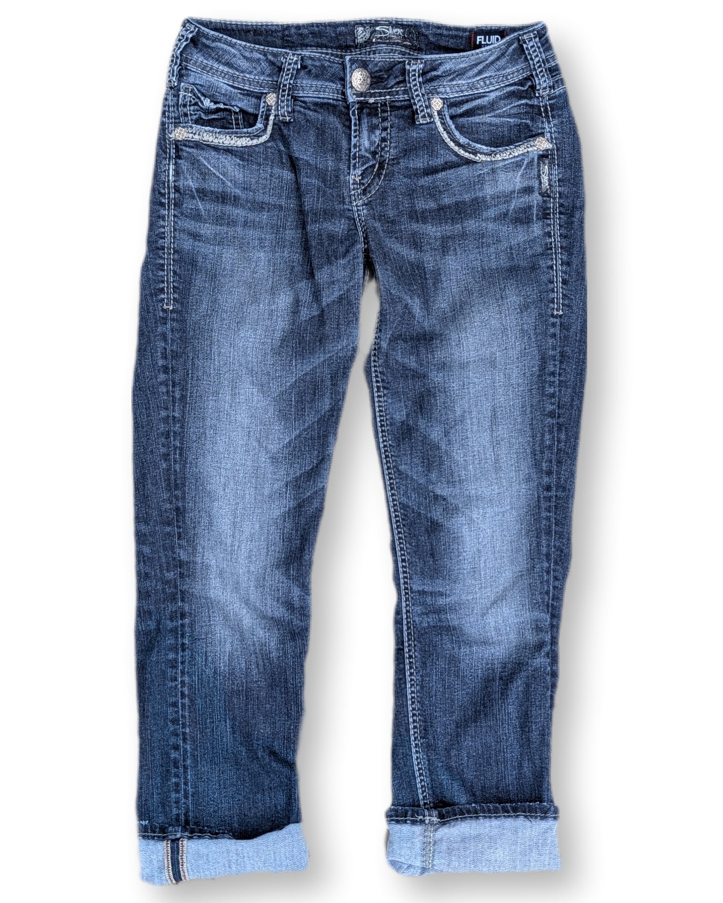 Jeans capri bleu délavé avec ourlet retroussé | SilverJeans | 27