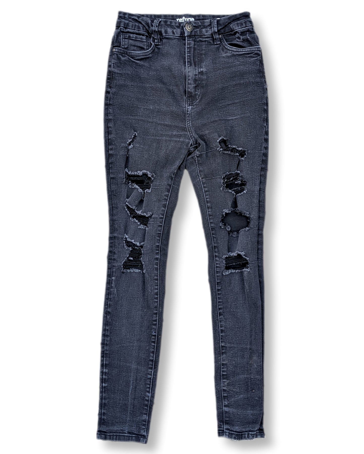 Jeans skinny noir taille haute avec déchirures prononcés | Refuge Columbia | 07