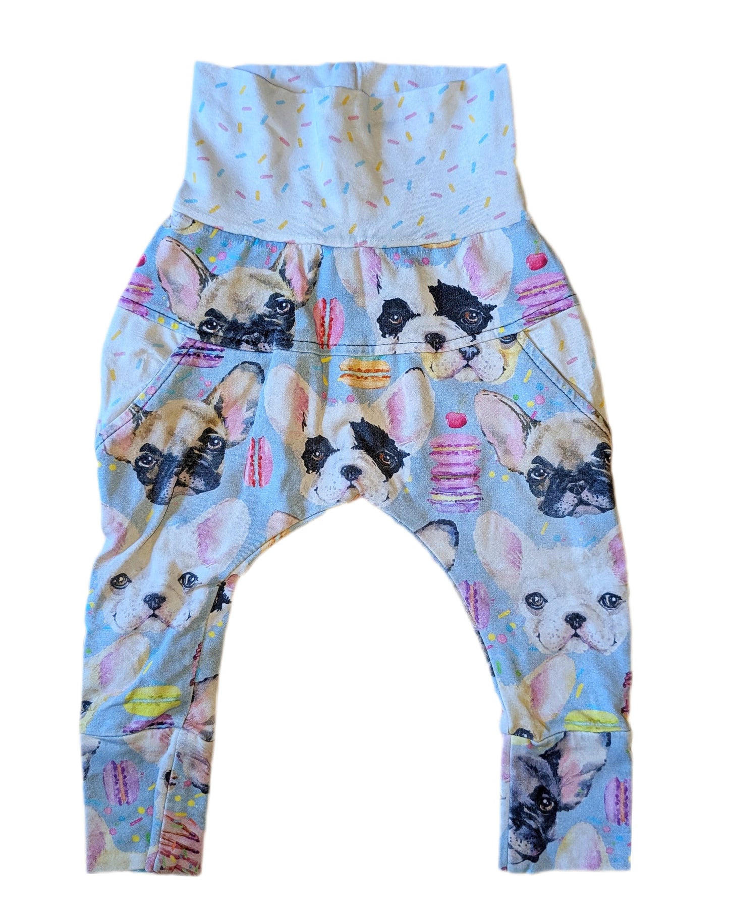 Pantalons évolutifs à taille haute, extensibles à motif de bouledogue | Tiny&moi | 0-12 mois