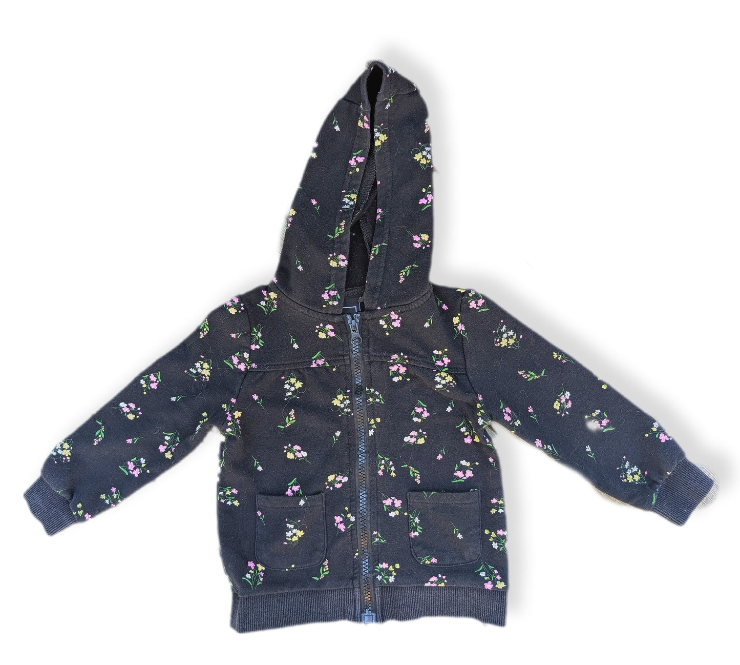Chandail à capuchon & fermeture éclair avec imprimé de fleurs | 24 mois
