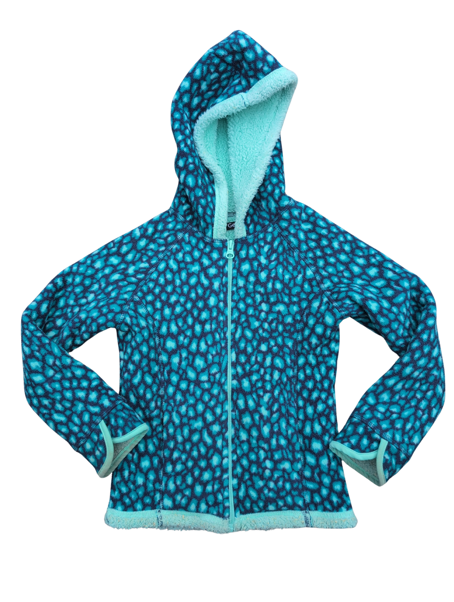Veste à capuche polaire imprimée léopard dans des tons bleus et turquoise | George | 6 ans