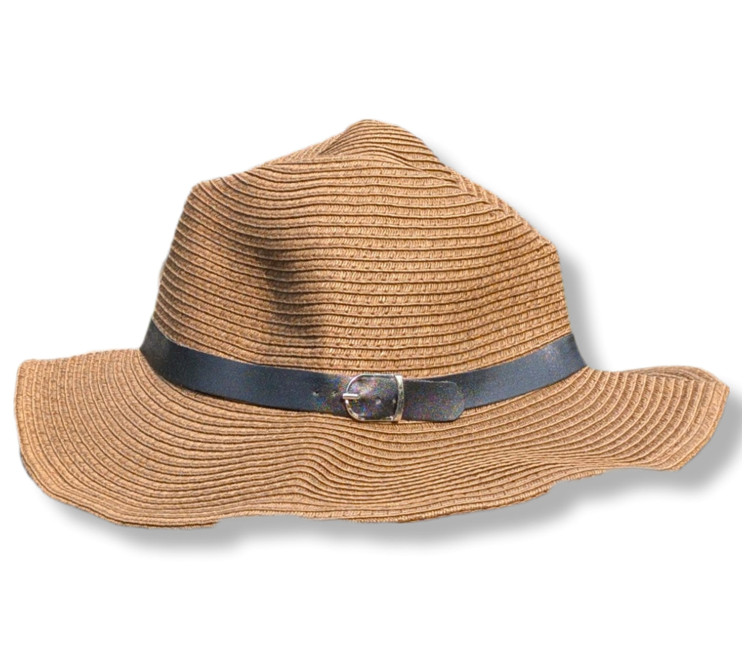 Chapeau de soleil en paille tressée avec bande en cuir et boucle | T/U