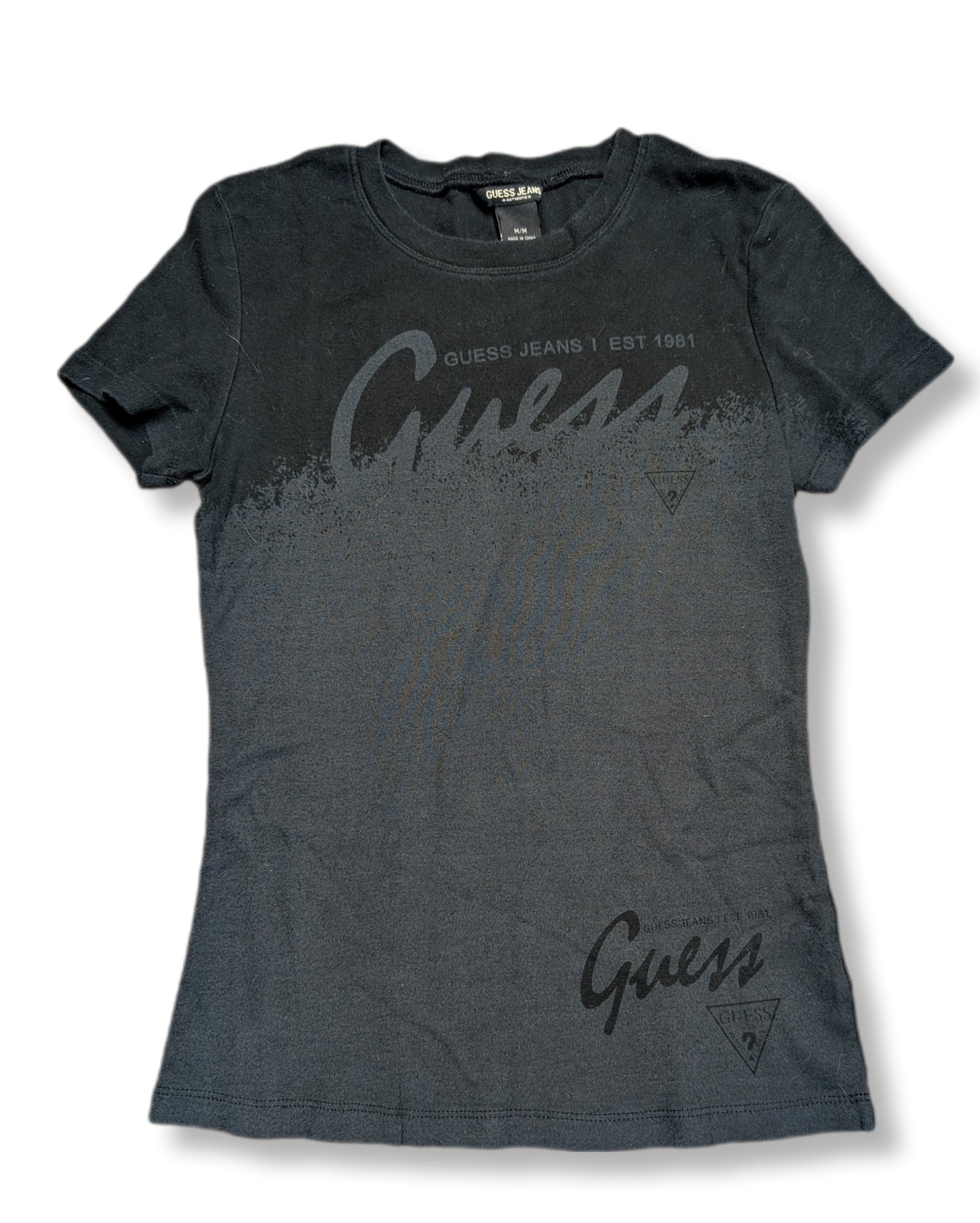 T-shirt noir à manches courtes & col rond | GUESSjeans | MÉDIUM