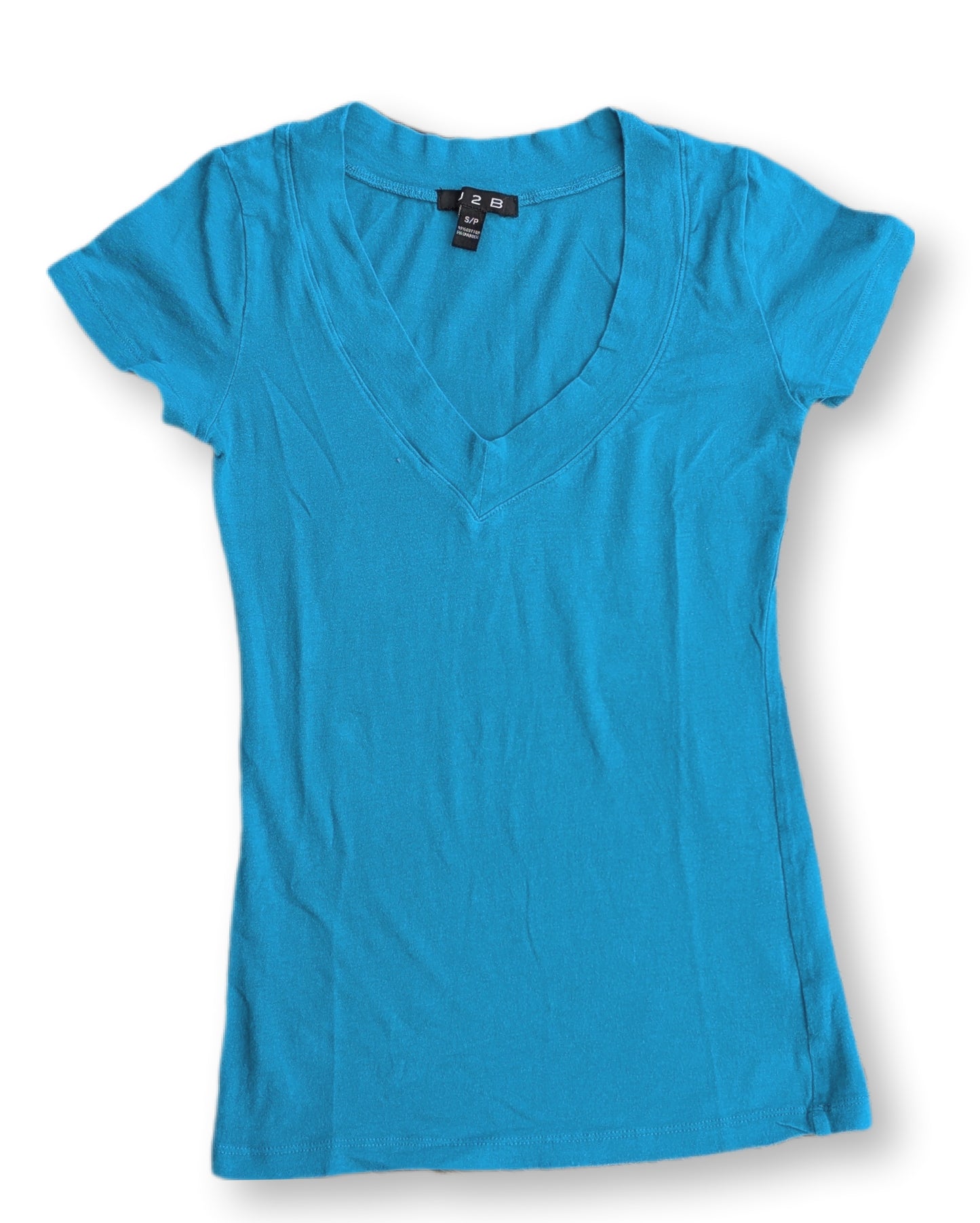 T-shirt basique turquoise à col en V | SMALL
