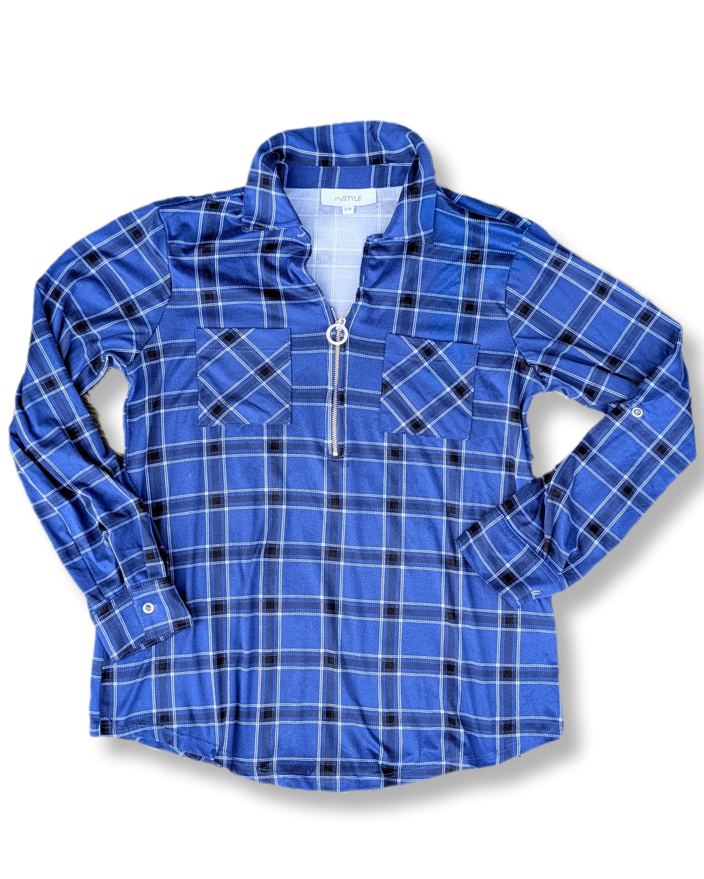 Chemisier zippé à carreaux avec poches | MYSTYLE | SMALL