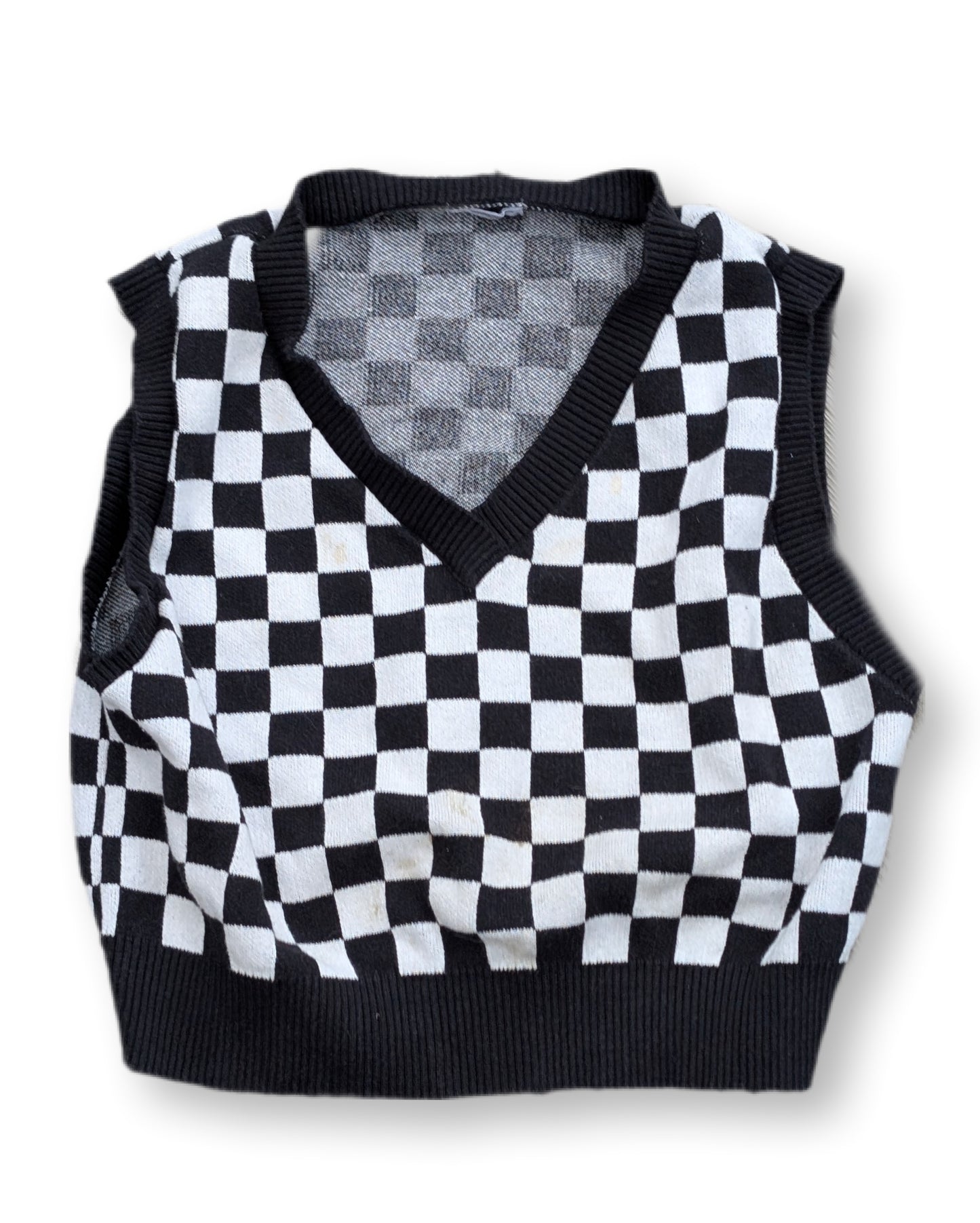 Veste sans manches à col en V & motif damiers | ARDÈNE | SMALL