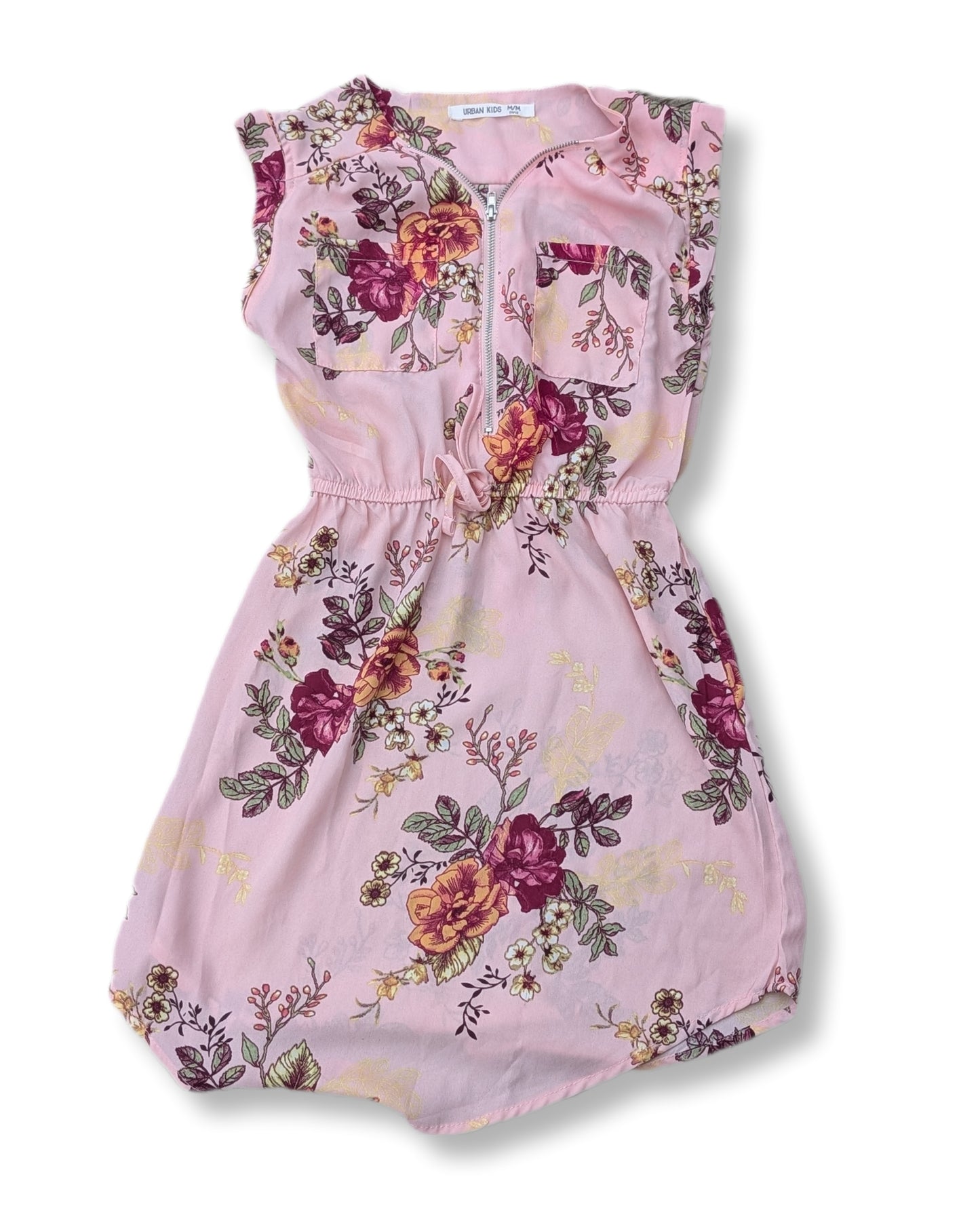 (Ado) Robe chemise rose sans manches motif floral | URBANkids | 10-12 ans