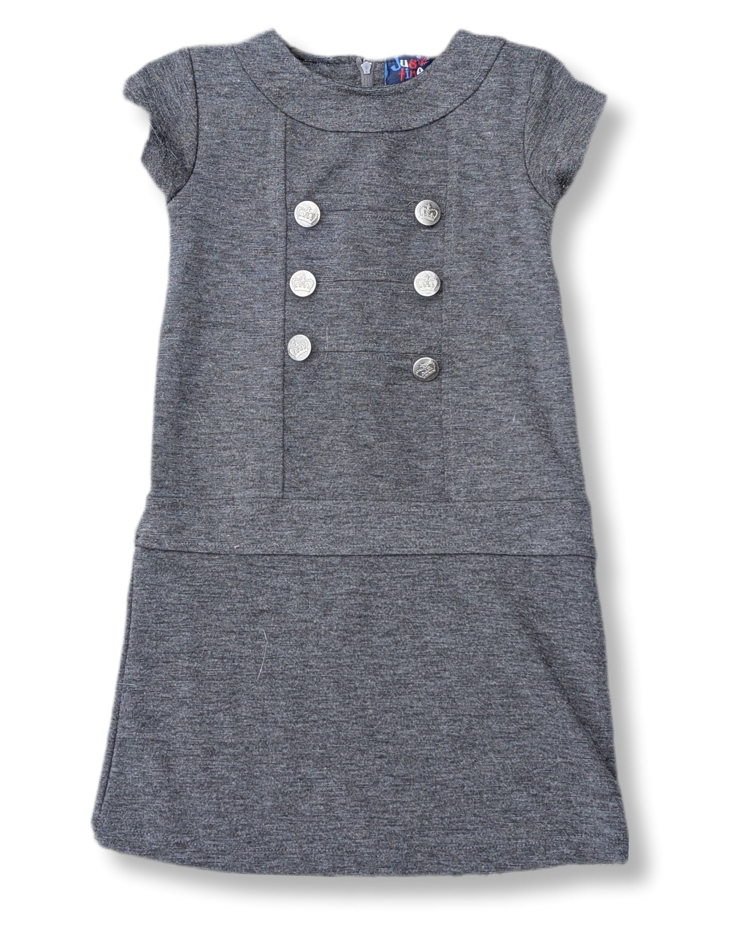 Robe grise style militaire avec faux boutons | 7 ans