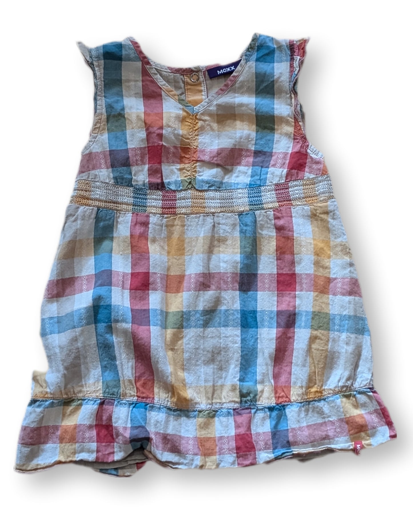 (bébé) Robe légère sans manches à motif vichy coloré, col en V et volant au bas | MEXX | 12-18 mois