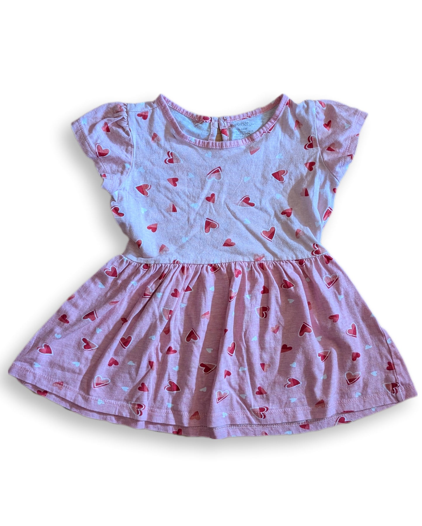 (bébé) Robe légère à manches courtes en jersey rose avec imprimé cœur | GEORGE | 18-24 mois