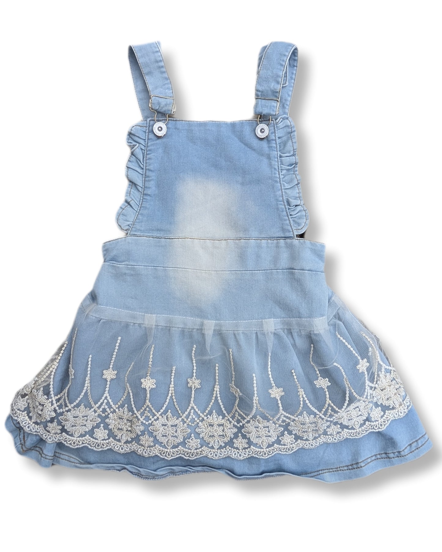 Robe salopette en jean avec dentelle brodée | 8-10 ans