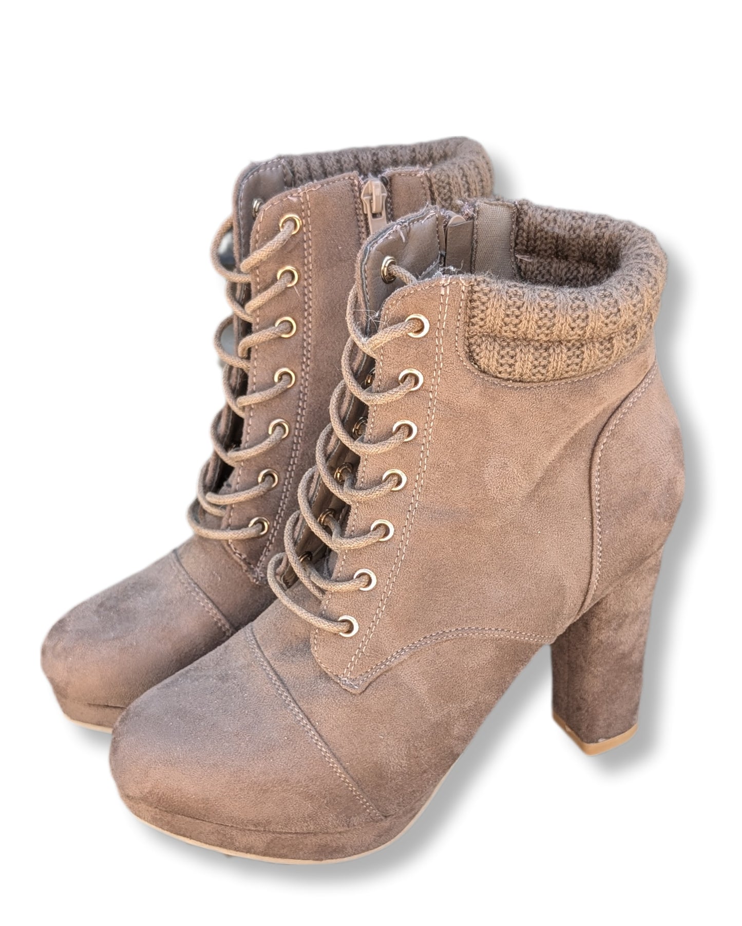 Bottines à lacets beiges/taupe avec revers tricoté style motard | STREETWEAR SOCIETY | 08
