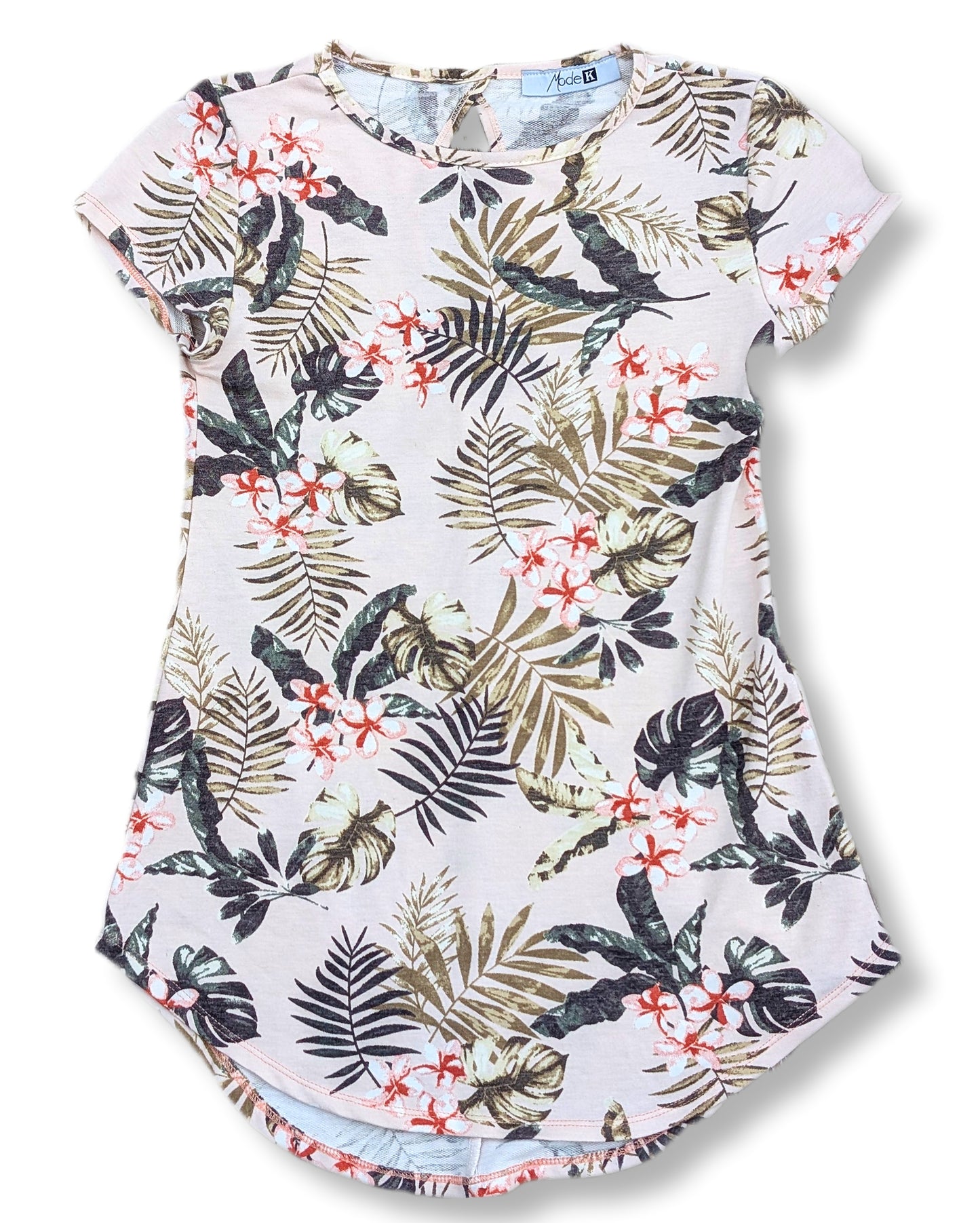 T-shirt coupe longue beige imprimé floral | SMALL