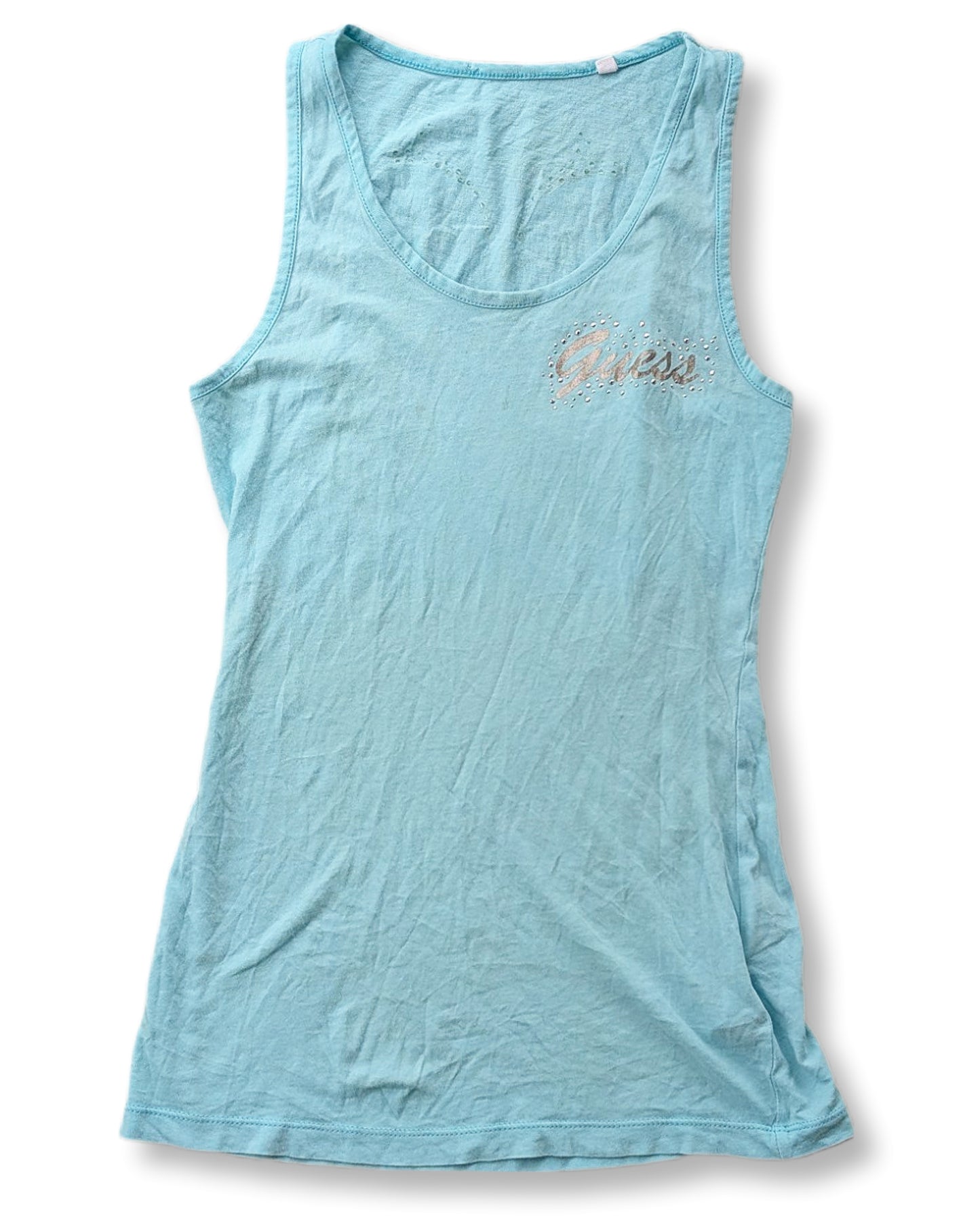Débardeur turquoise transparent avec ailes argenté dessiné au dos | GUESSJEANS | SMALL
