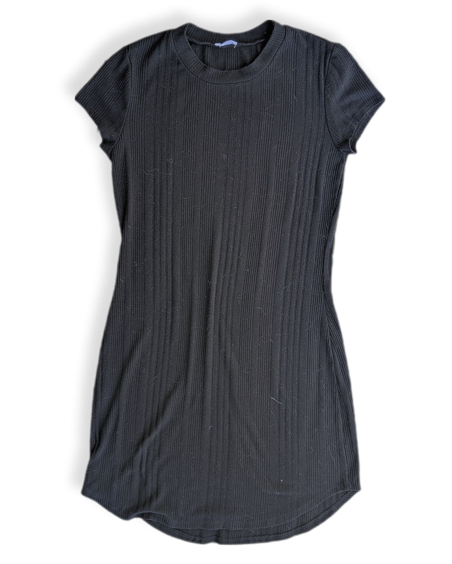 Mini-robe noire style t-shirt côtelée | S
