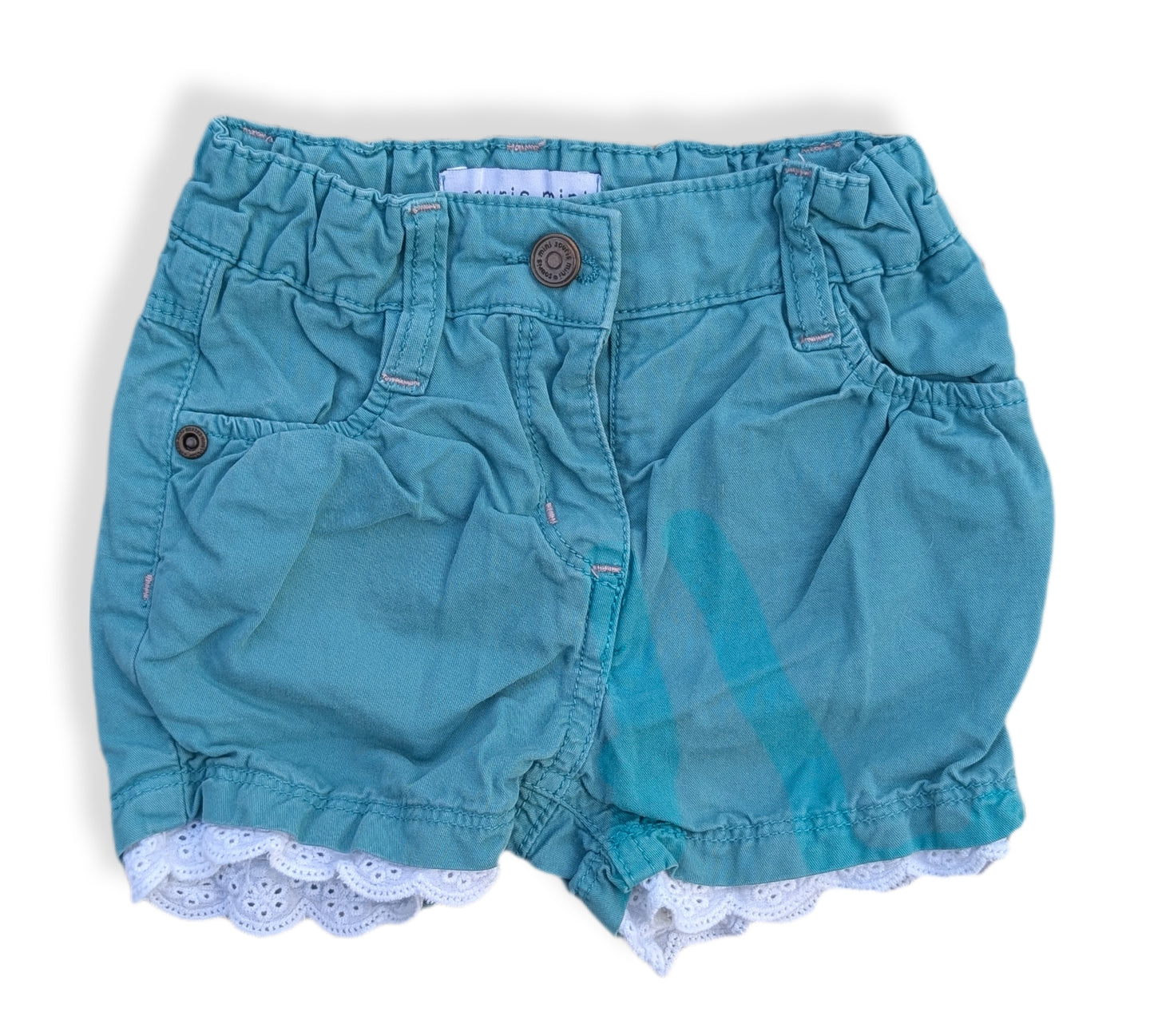 Shorts vert/bleu avec dentelle | Souris-mini | 9 mois
