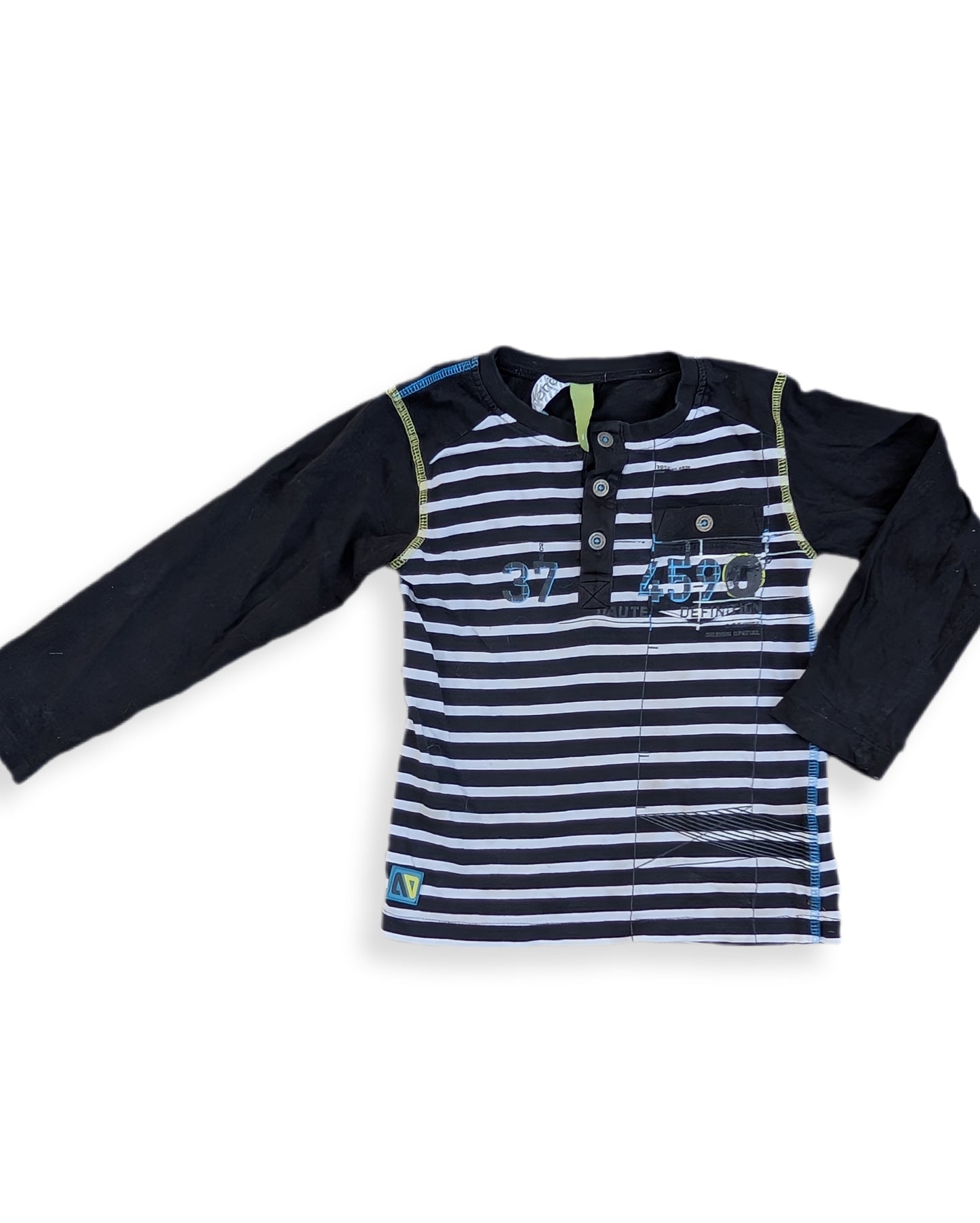 T-shirt rayé à manches longues noires & détails de boutons | NANÖ | 4 ans