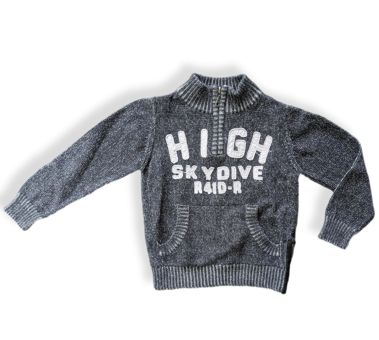 Chandail gris chiné en tricot, avec col montant zippé | 5 ans