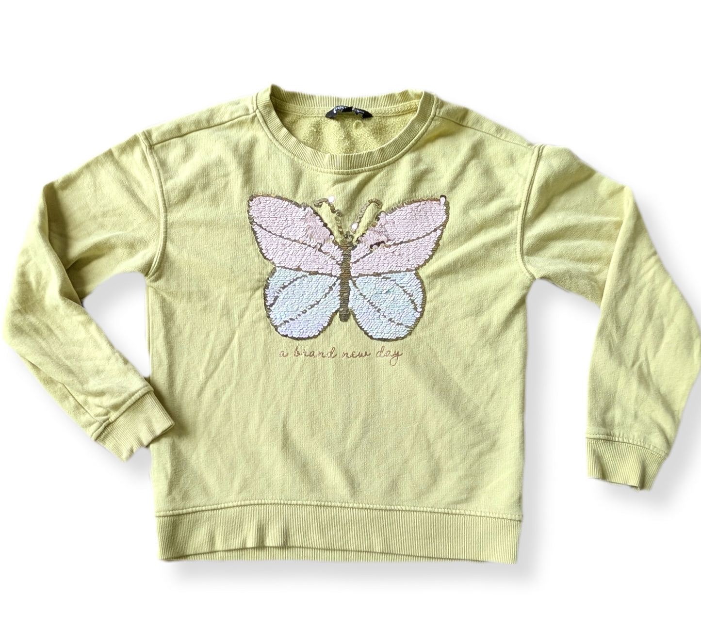 Chandail à manches longues jaune avec papillon 🦋 scintillant | GEORGE | 7-8 ans