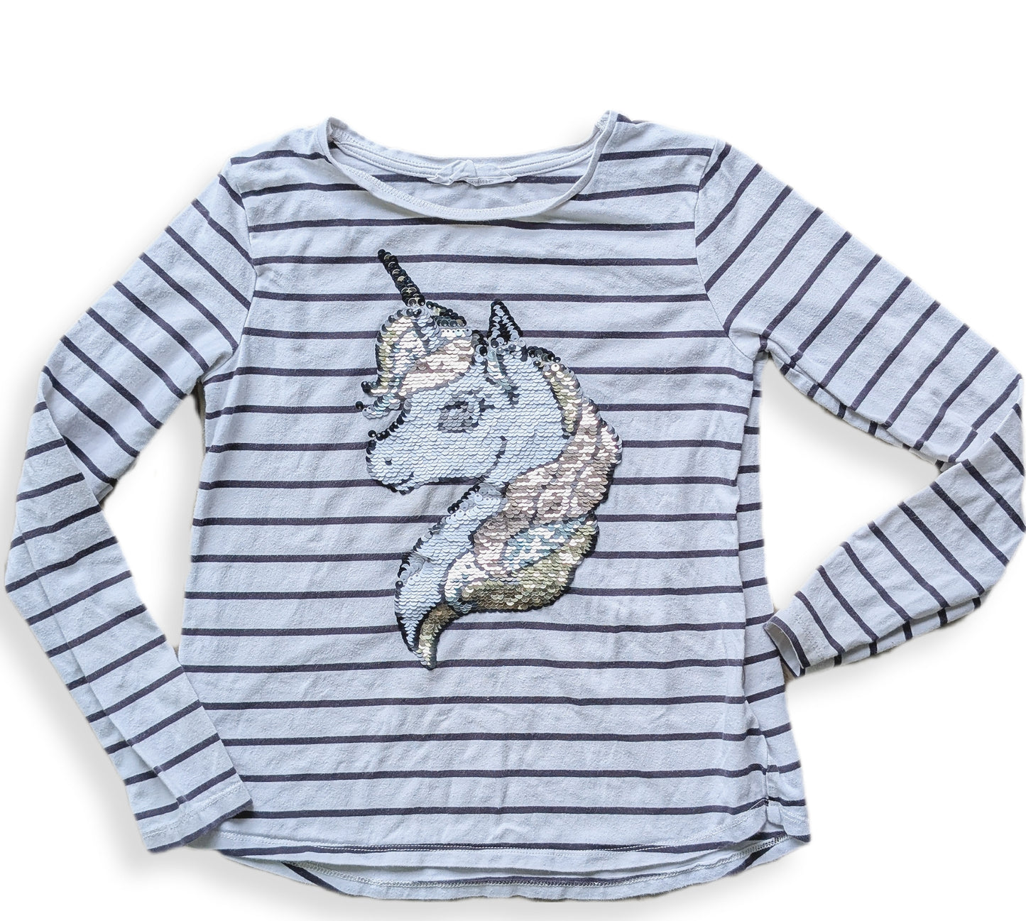 T-shirt à manches longues rayé avec motif licorne scintillante | H&M | 8-10 ans