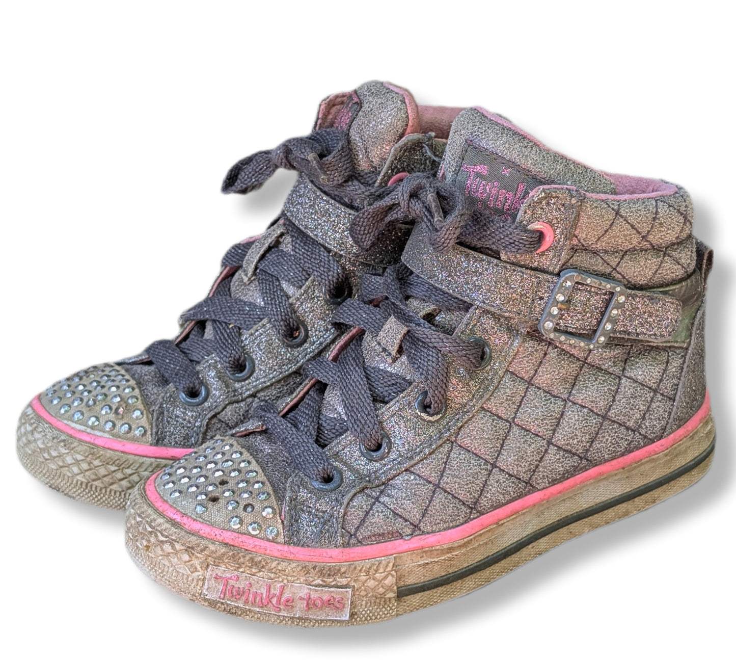 Chaussures brillantes qui s'allument avec lacets et velcro gris & rose | Twinkle Toe | 12 (18 cm)