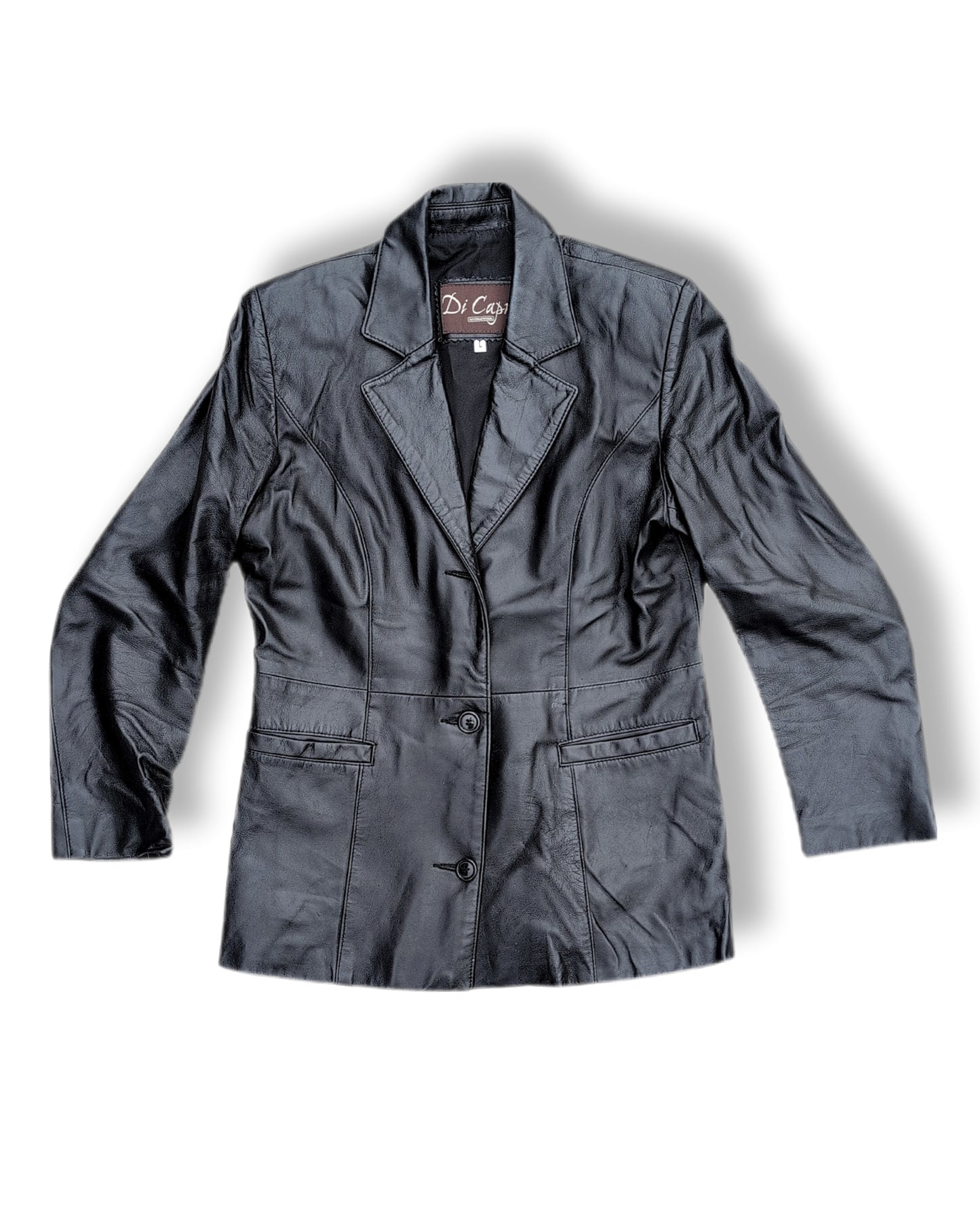 Veste (Blazer) en cuir noir avec coupe ajustée & flatteuse | Dicapra | LARGE