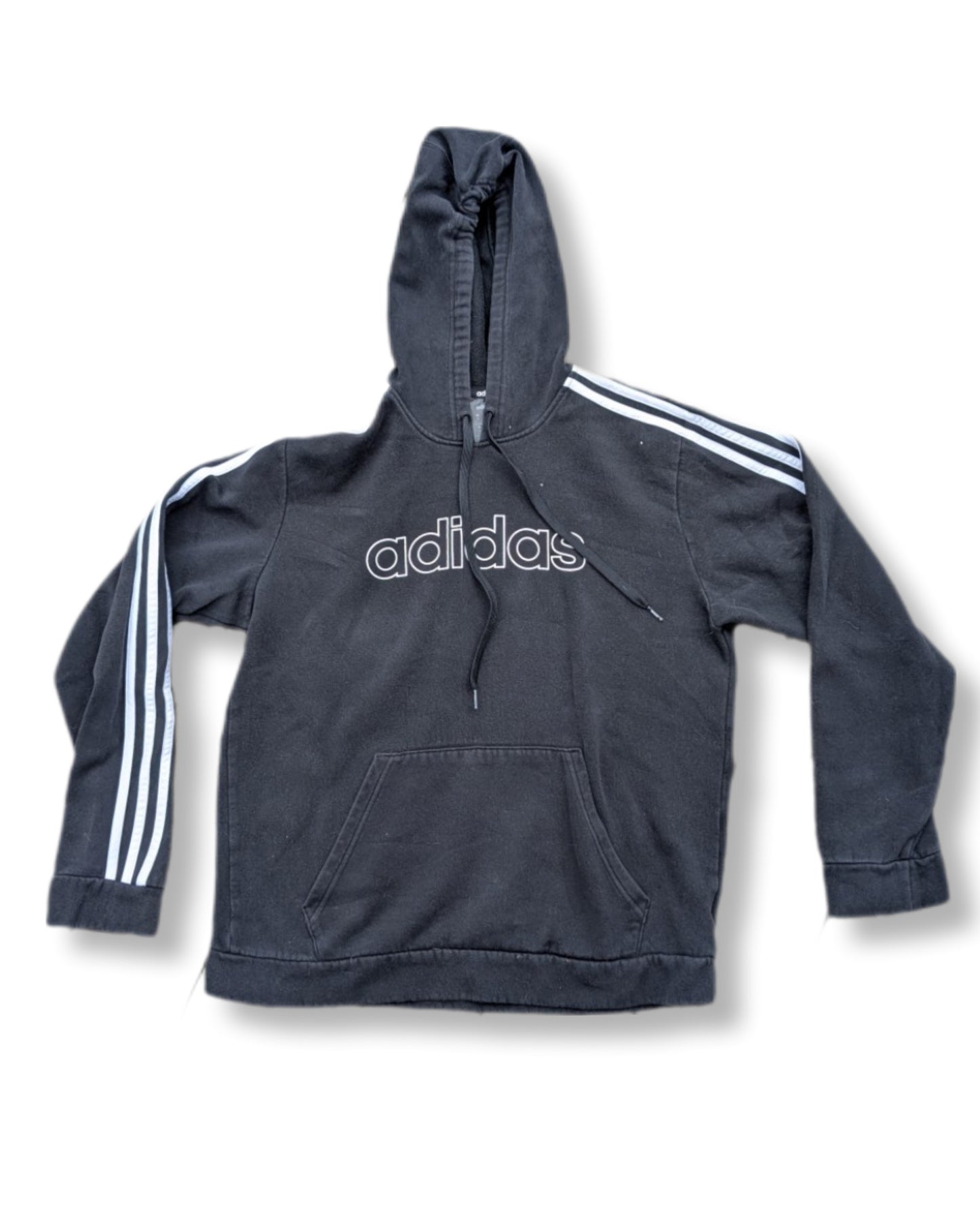 Chandail noir à capuchon avec rayures blanches aux manches | Adidas | MÉDIUM