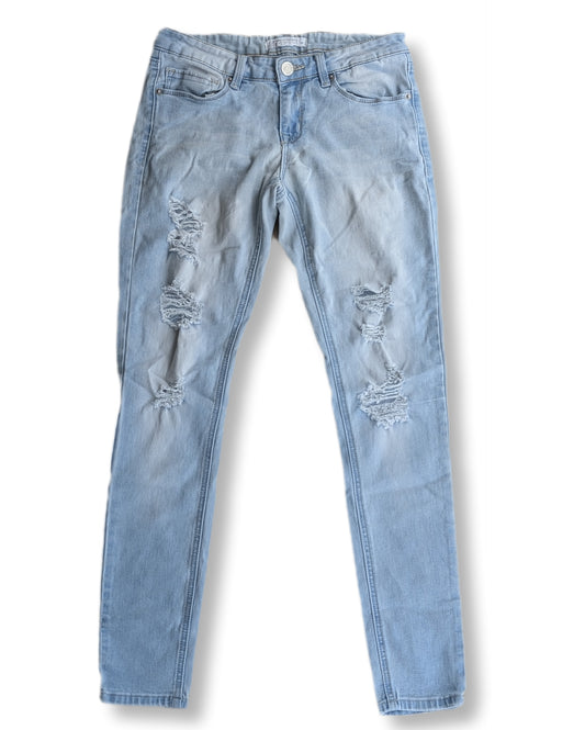 Jeans skinny taille basse avec effet troué et usé | Ardène | 05