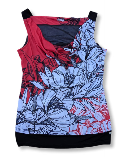 Débardeur à col drapé & motifs floraux rouge et blanc | Point Zéro | LARGE