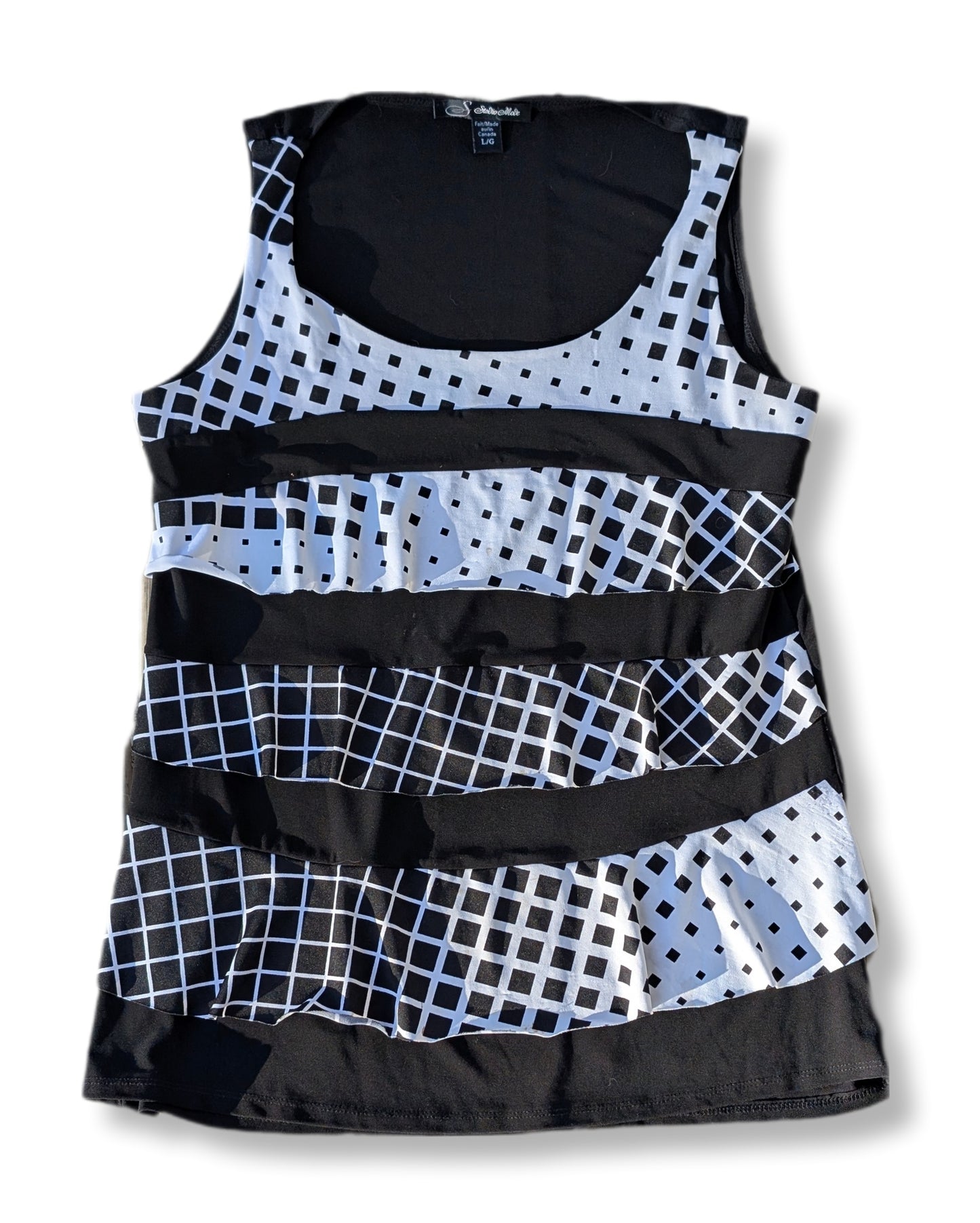 Débardeur à bandes imprimées noires et blanches avec motifs géométriques | LARGE