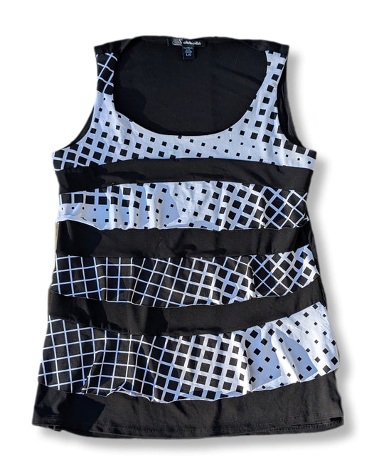 Débardeur à bandes imprimées noires et blanches avec motifs géométriques | LARGE