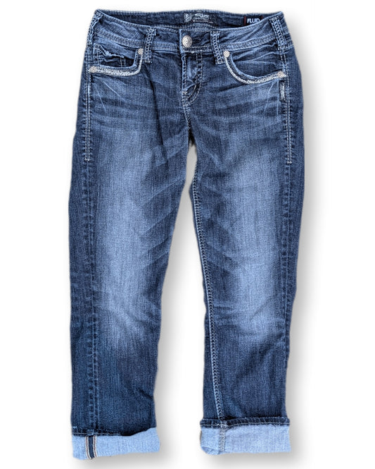 Jeans capri bleu délavé avec ourlet retroussé | SilverJeans | 27