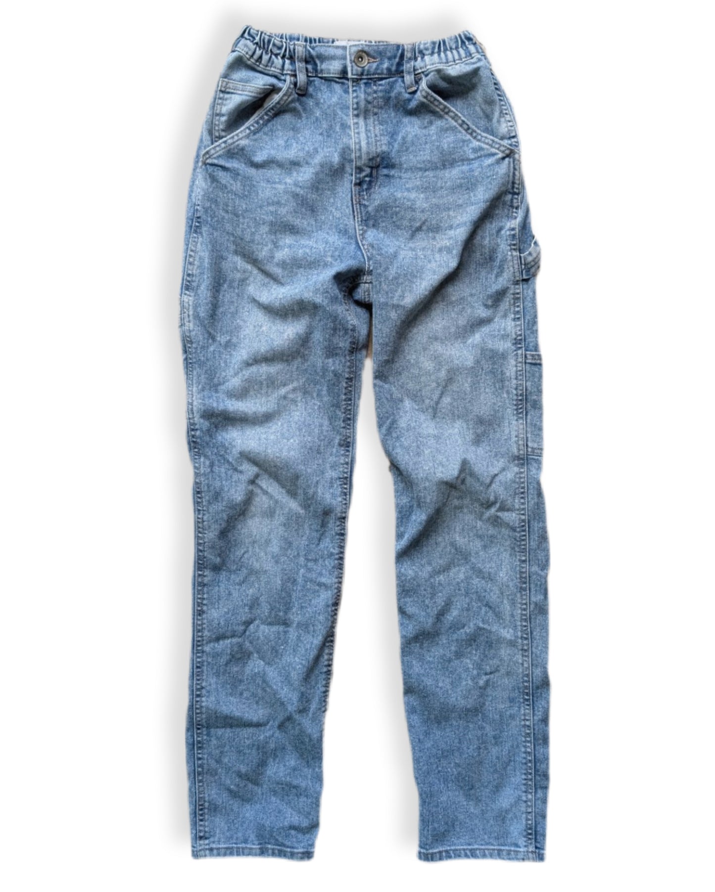 Jeans coupe "charpentier" bleu délavé à taille haute | Ardène Mom | X-SMALL