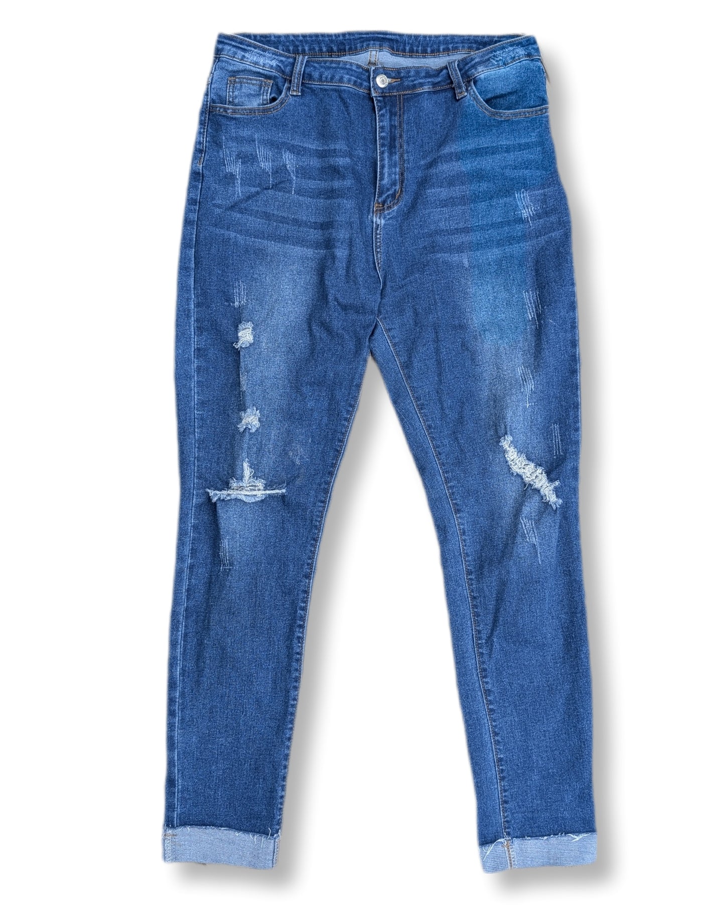 Jeans taille haute avec ourlet retroussé et trous tendances | Shein | 12