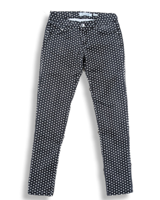 Pantalons noirs style jeans skinny à petits pois blancs, coupe ajustée | Puzzleclassic jeans | 03