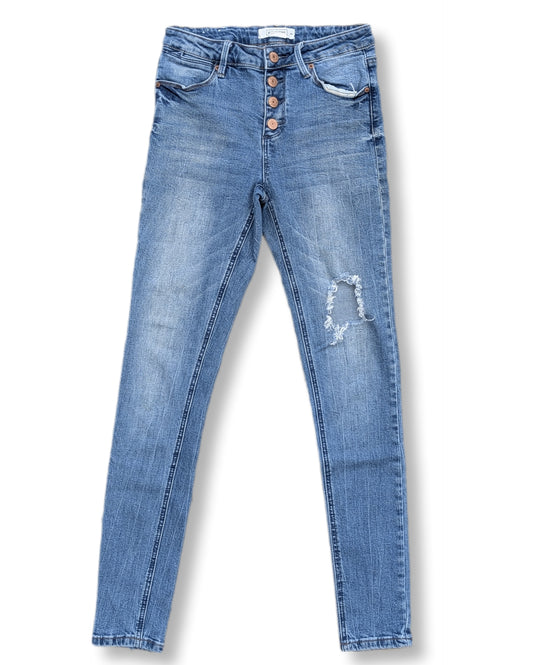 Jeans skinny taille haute à quatre boutons | Ardène | 03