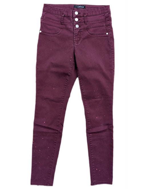 Jeans skinny à taille haute à 3 boutons de couleur prune | Jordache | 04