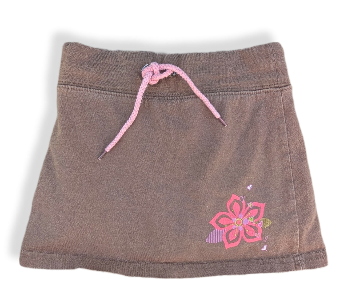 Jupe marron avec cordon de serrage rose | Hurluberlu | 2-3 ans