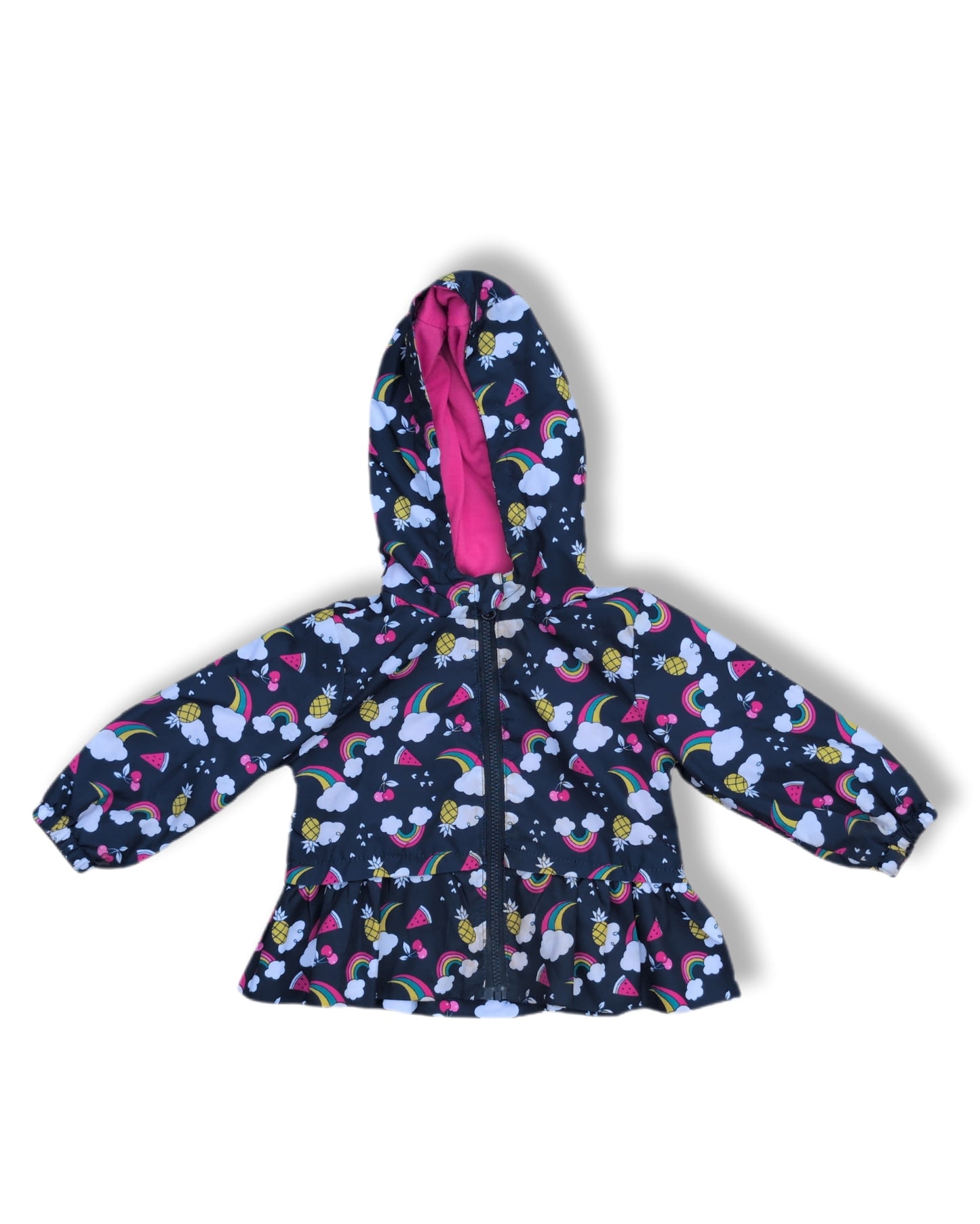 Manteau de pluie avec imprimé de fruits & arc-en-ciel, style à volants | 12 mois