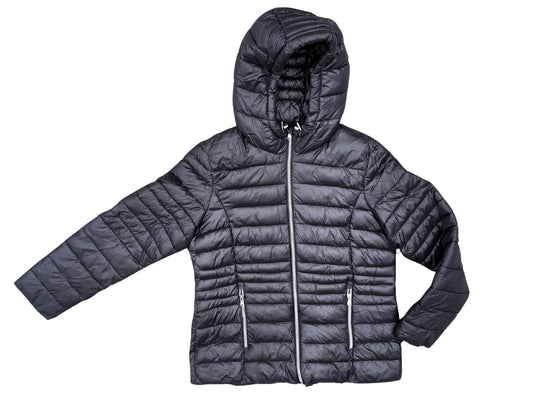 Manteau mi-saison matelassé noir, léger avec capuche | Point Zéro | MÉDIUM