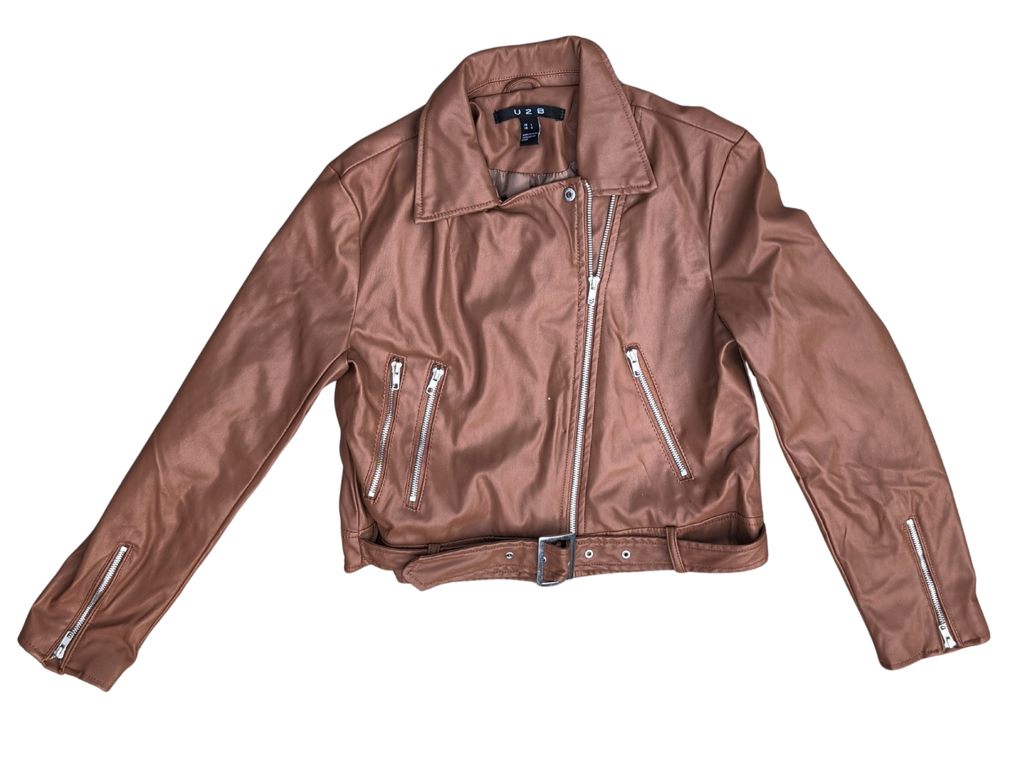 Blouson style motard en similicuir couleur caramel | UZ B | LARGE