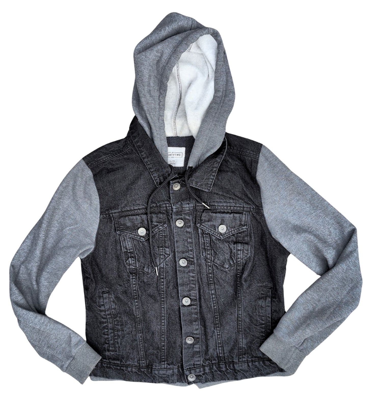 Blouson en jeans noirs délavé avec capuchon & effet 2 en 1 | Ardène | X-LARGE