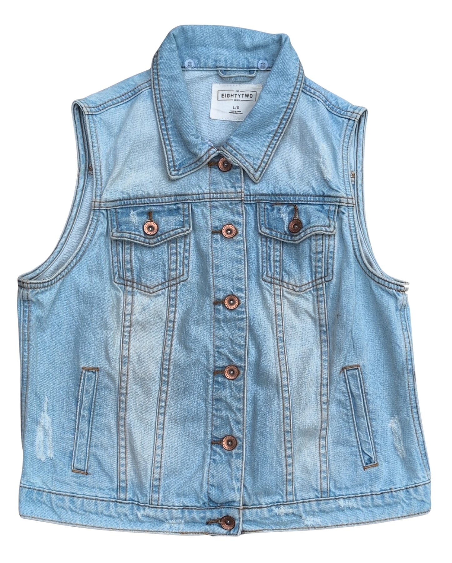 Veste en jeans délavé sans manches | Ardène | LARGE