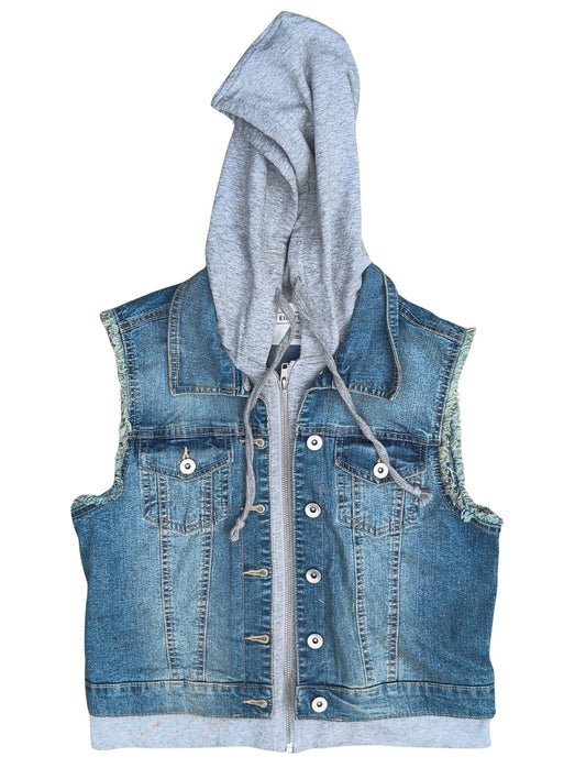 Veste en jeans délavé avec capuche grise & effet 2 en 1 | Ardène | LARGE