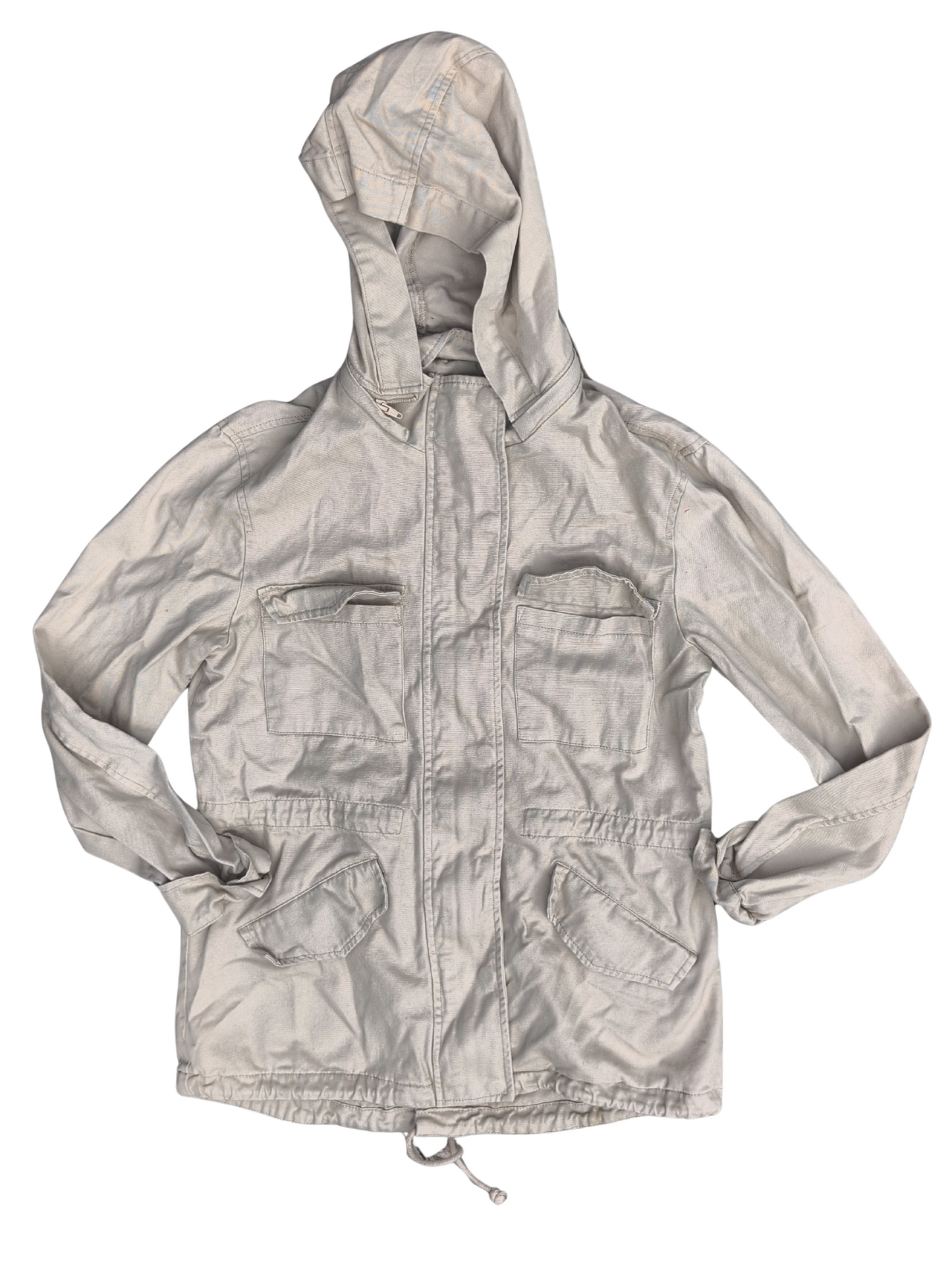 Manteau beige style parka avec poches à rabat & cordon de serrage | Ardène | SMALL