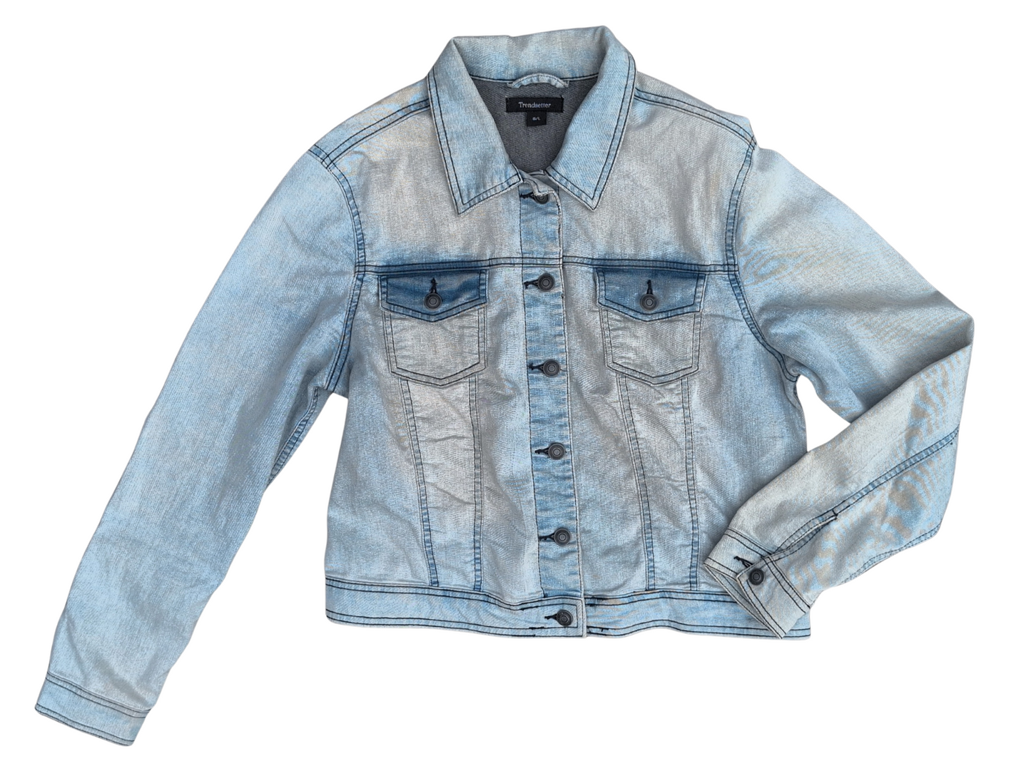 Blouson en jeans délavé avec détails contrastants au style classique | LARGE