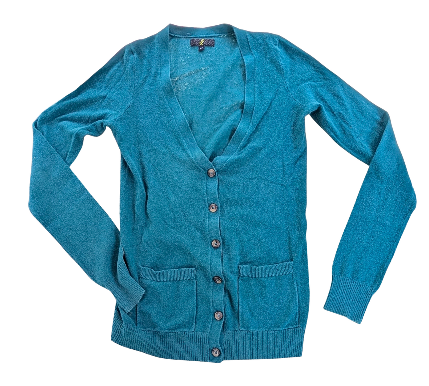 Cardigan vert forêt à manches longues avec col en V | SMALL